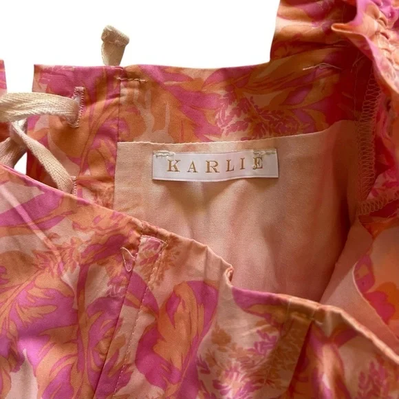 Karlie Floral Poplin Puff Sleeve Tie Back Corset Off Shoulder Crop Top Size L - Picture 8 of 11